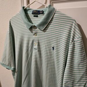 Polo Ralph Lauren Mens XXL Classic Fit Striped Polo Shirt Mint Green White Pony